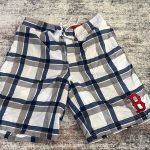 Men's Plaid Swim Trunks - Blue & Gray w/ Red Sox Logo